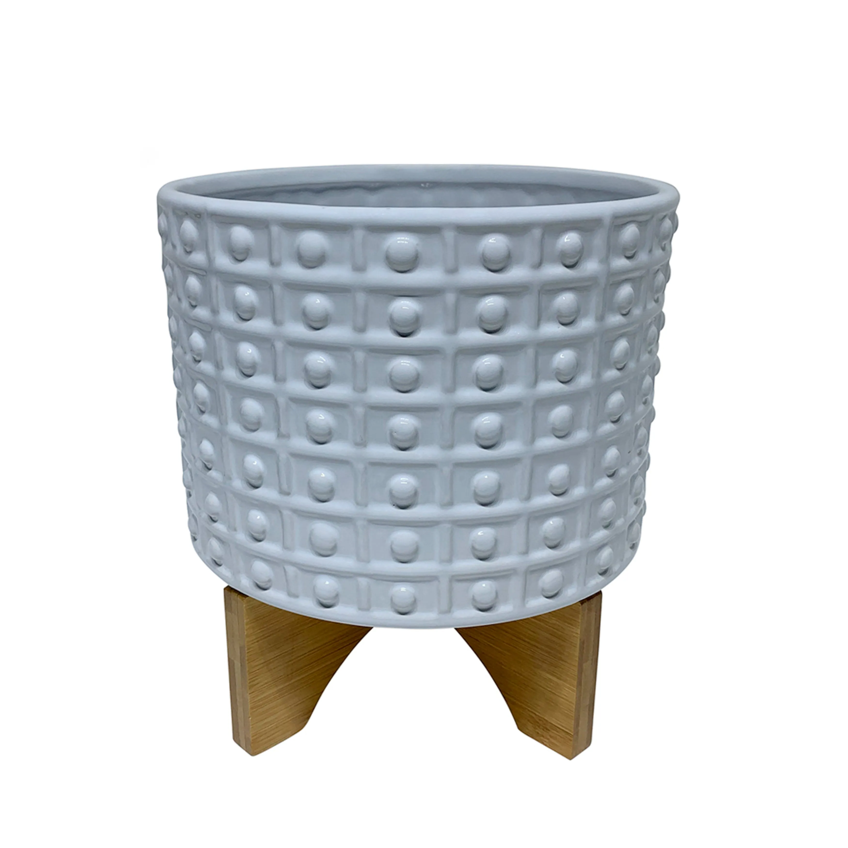 11" Dotted Planter W/ Stand, White