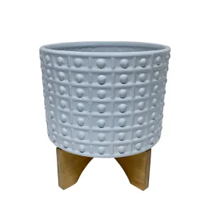 11" Dotted Planter W/ Stand, White