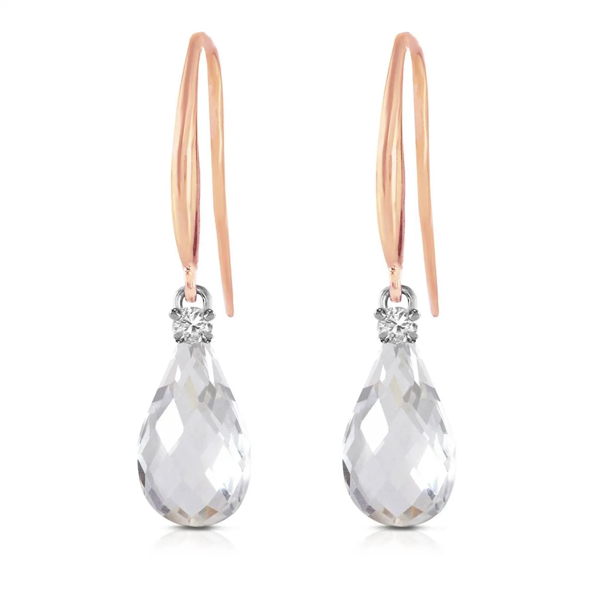 14K Solid Rose Gold Fish Hook Diamond & Rose Topaz Earrings Gemstone