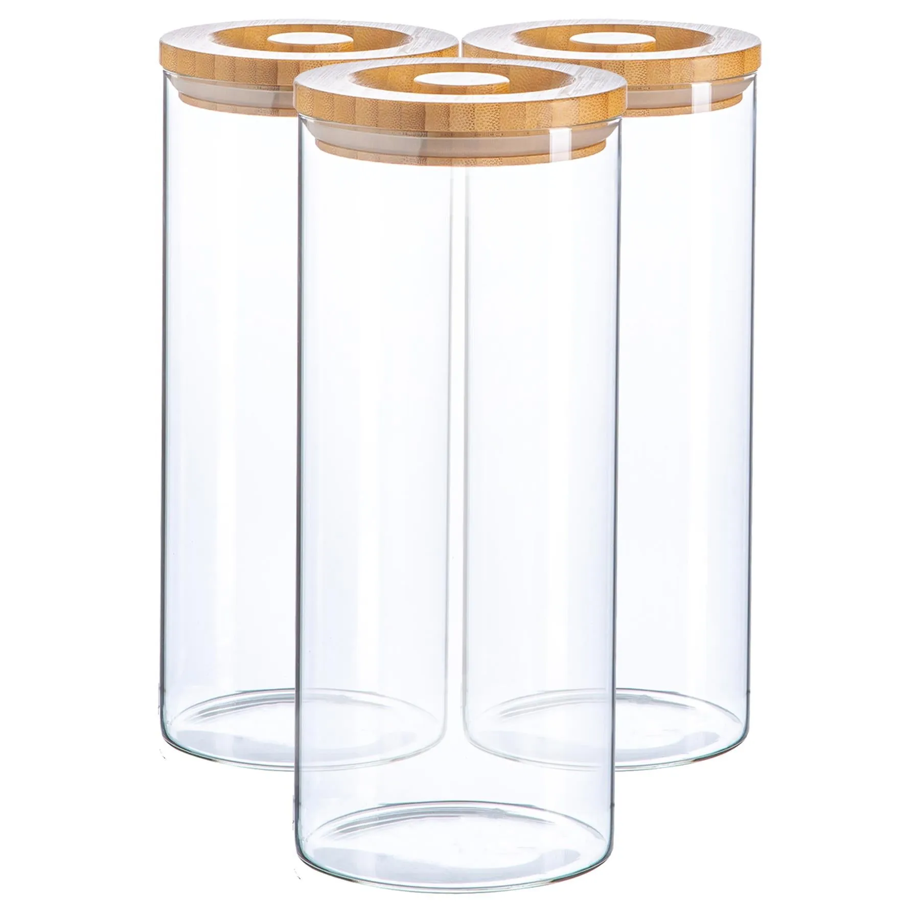 1.5L Scandi Storage Jars with Carved Wooden Lids - Pack of Three - By Argon Tableware