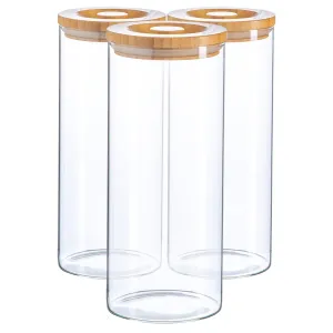 1.5L Scandi Storage Jars with Carved Wooden Lids - Pack of Three - By Argon Tableware