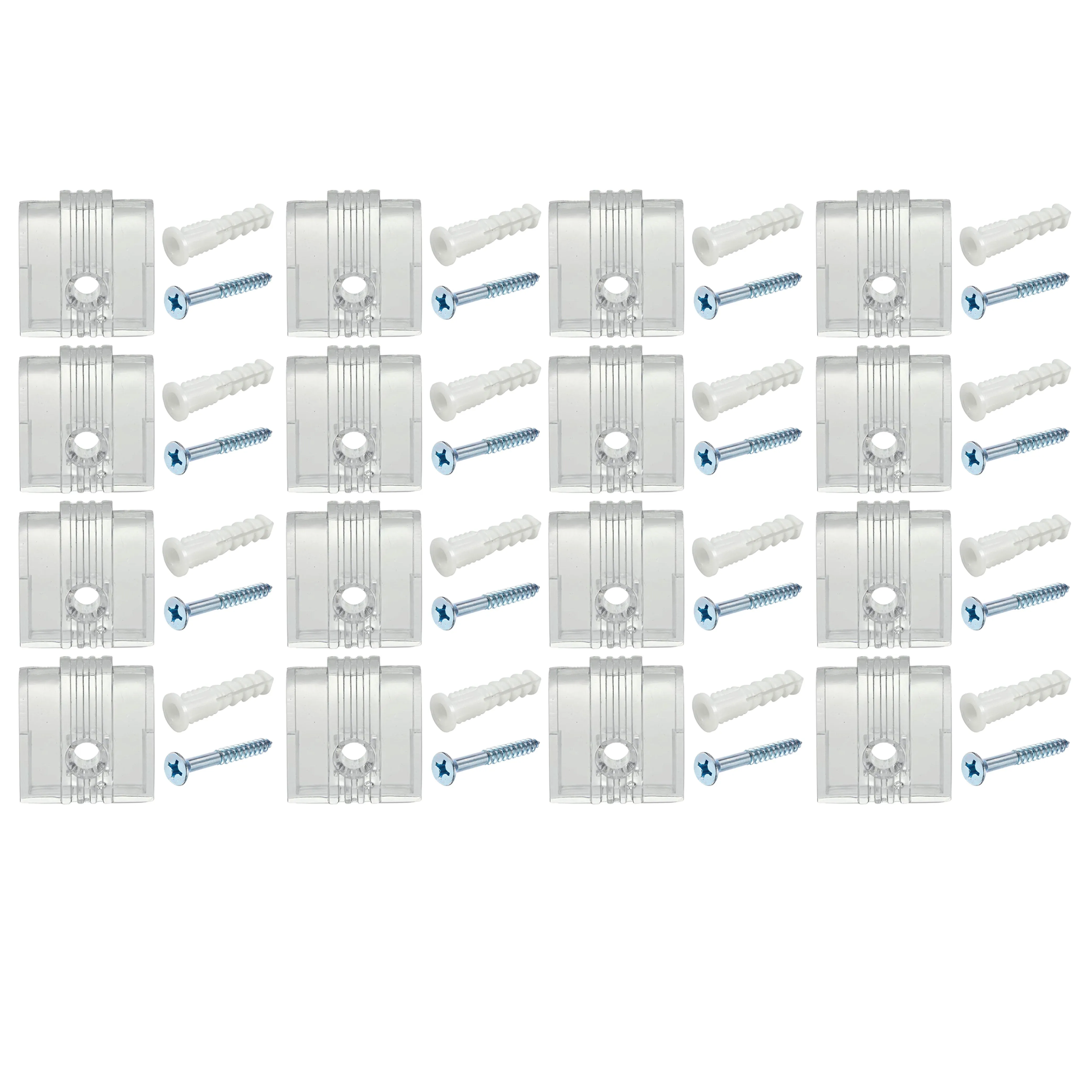16 Clear Mirror Clips Wall Mounting Set Transparent Brackets Screws Anchors 1/4"