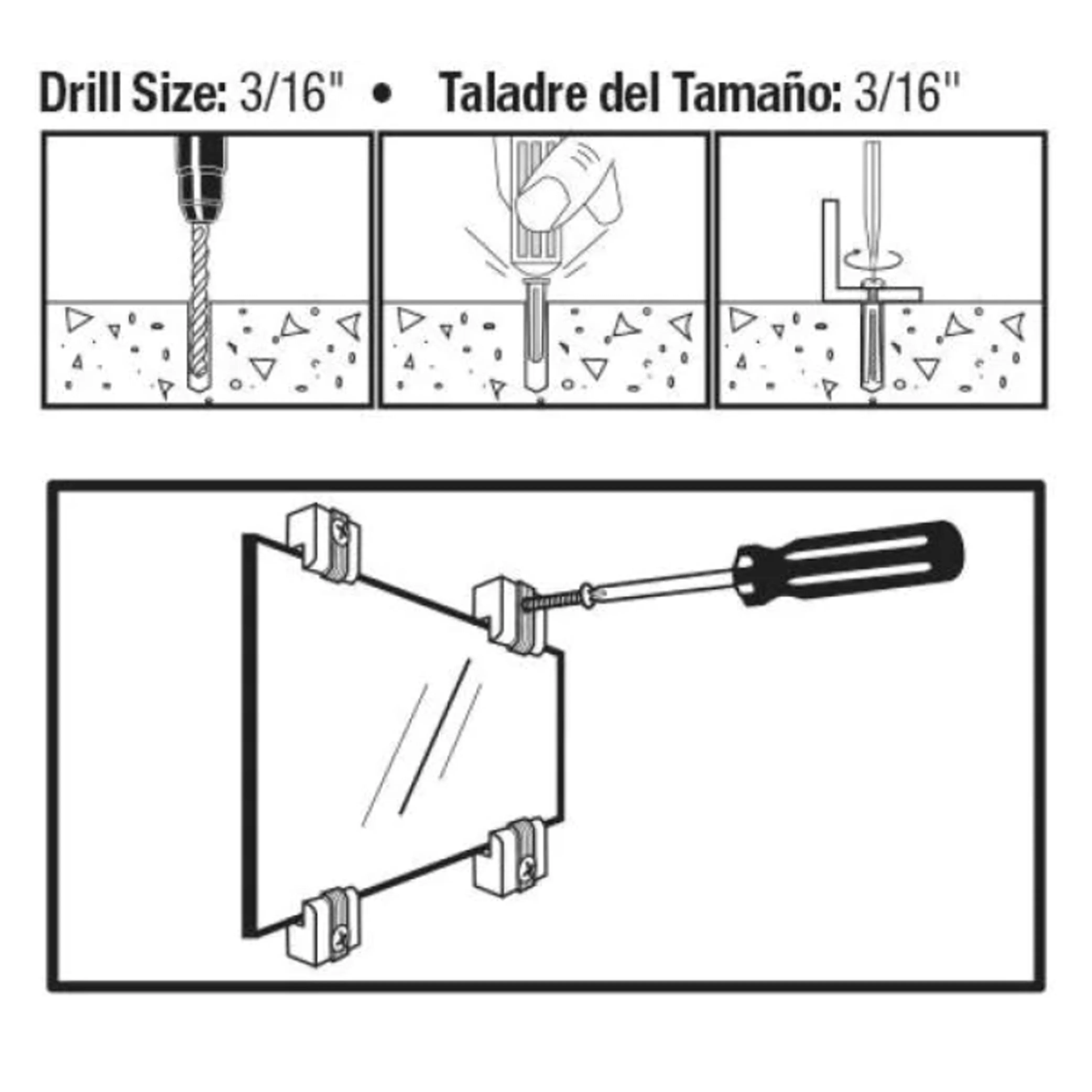 16 Clear Mirror Clips Wall Mounting Set Transparent Brackets Screws Anchors 1/4"