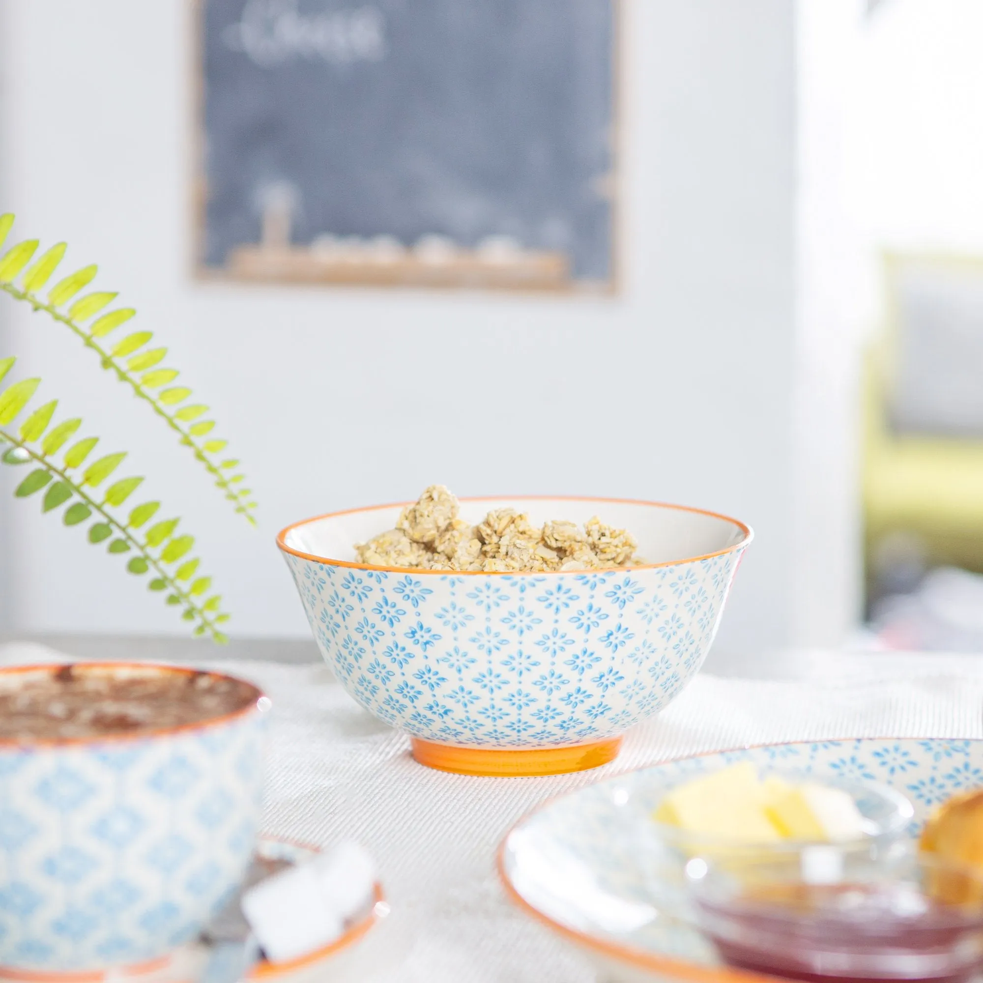 16cm Hand Printed China Cereal Bowls - Pack of Six - By Nicola Spring