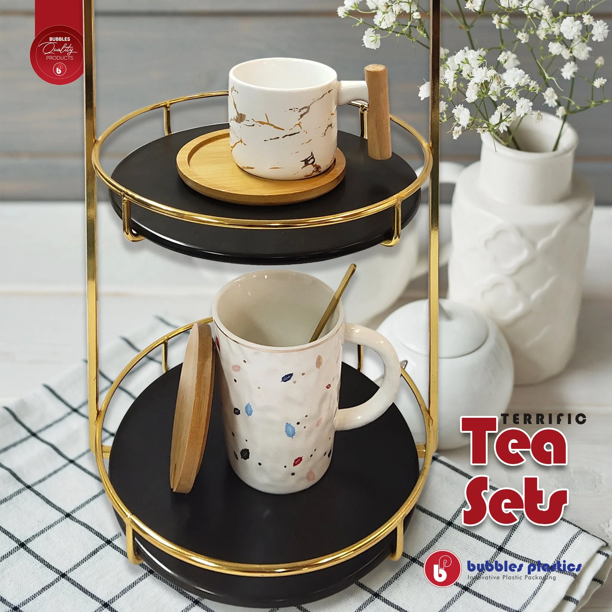 2 Tier Patisserie Cake Decoration Stand Desktop Organizer 22x39cm 33085