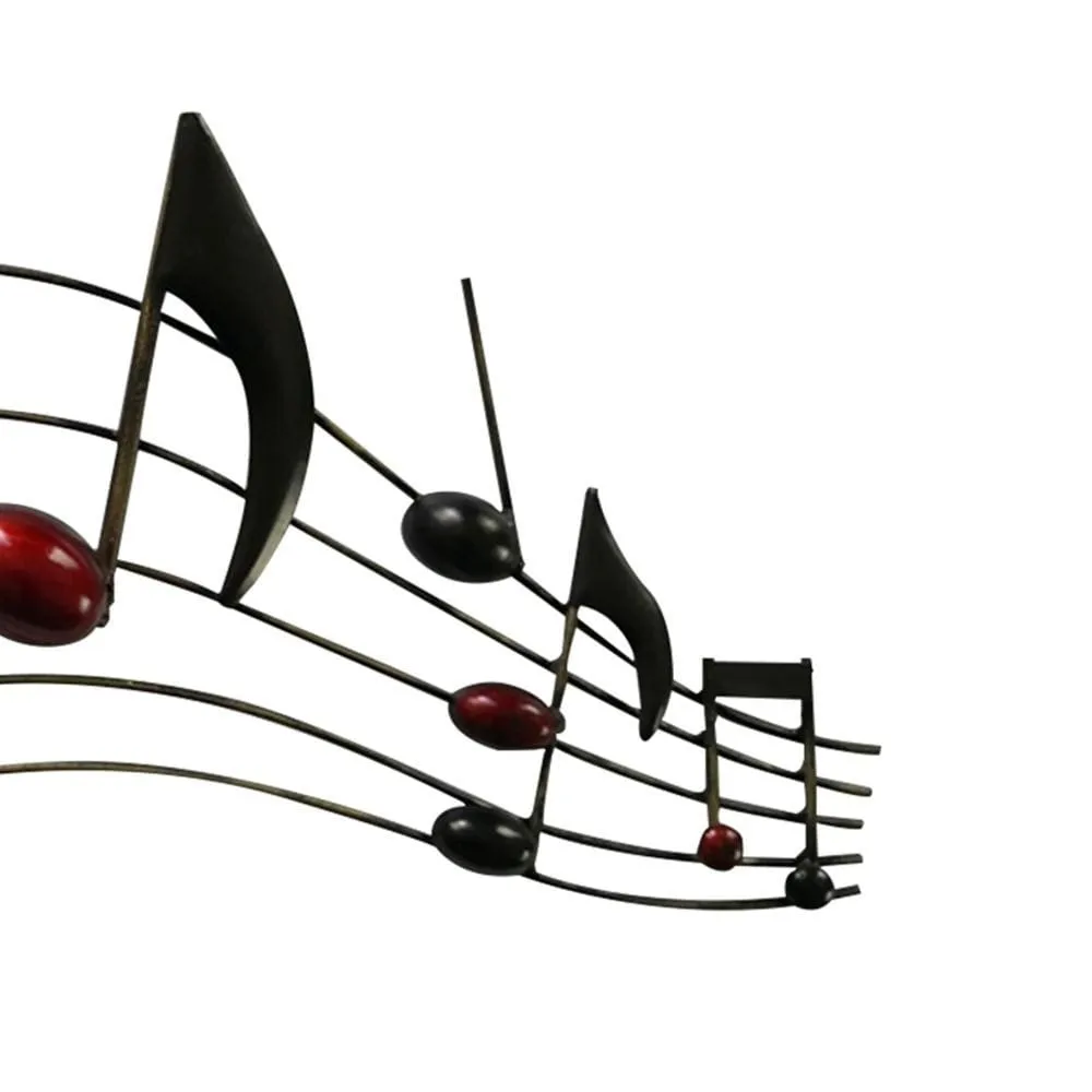 26 Inch Handmade Metal Wall Mount Accent Decor with Musical Notes and Treble Clef, Black, Red By Casagear Home