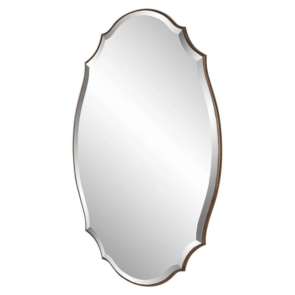 28 x 42 Modern Round Accent Mirror with Curved Edges, Bronze, Gold Finish By Casagear Home