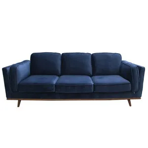 3 2 Seater Blue Fabric Sofa Lounge With Wooden Frame