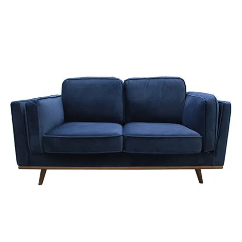3 2 Seater Blue Fabric Sofa Lounge With Wooden Frame
