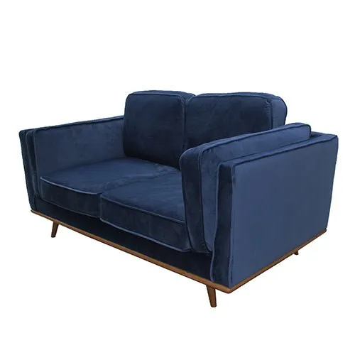 3 2 Seater Blue Fabric Sofa Lounge With Wooden Frame
