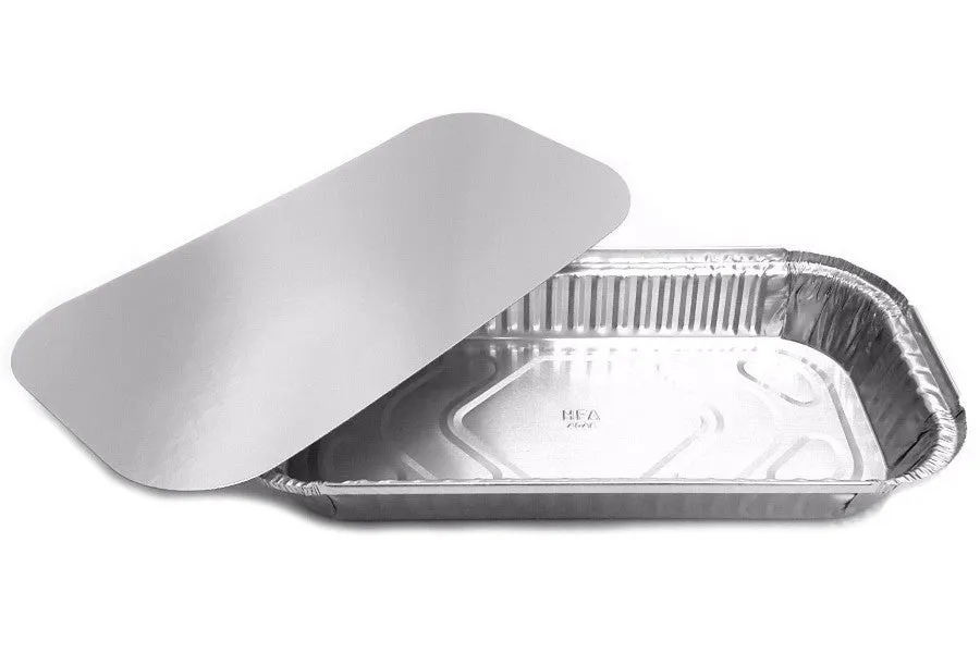 3 lb. Oblong Entrée Take-Out Foil Pan w/Board Lid Combo Pack 100/CS