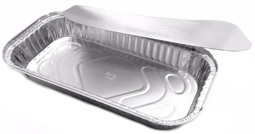 3 lb. Oblong Entrée Take-Out Foil Pan w/Board Lid Combo Pack 100/CS