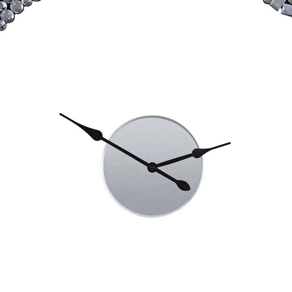 39 Inch Modern Analog Wall Clock, Faux Gem Inlay, Quartz, Silver By Casagear Home