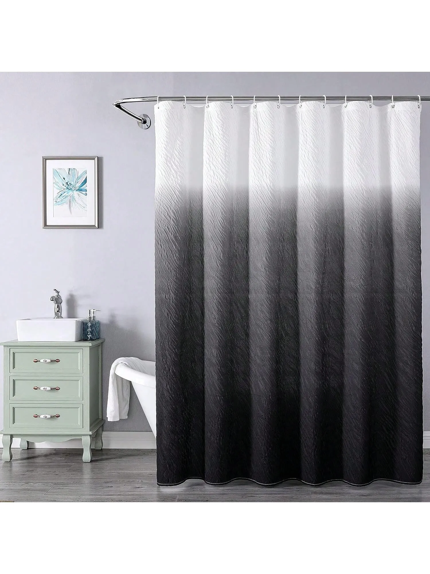 3D Embossed Gradient Fabric Shower Curtain - Waterproof Bathroom Accessories for Home Décor