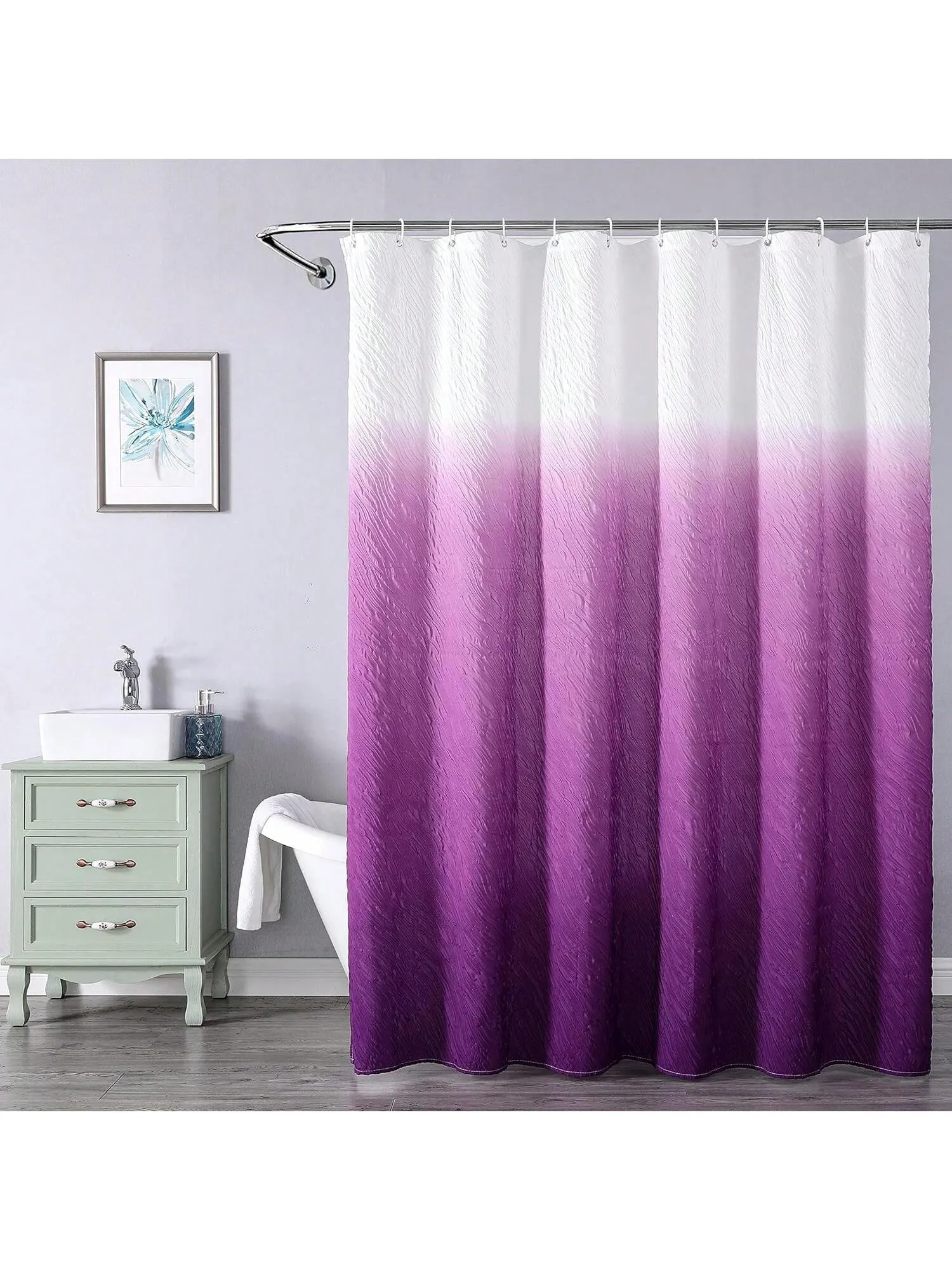 3D Embossed Gradient Fabric Shower Curtain - Waterproof Bathroom Accessories for Home Décor