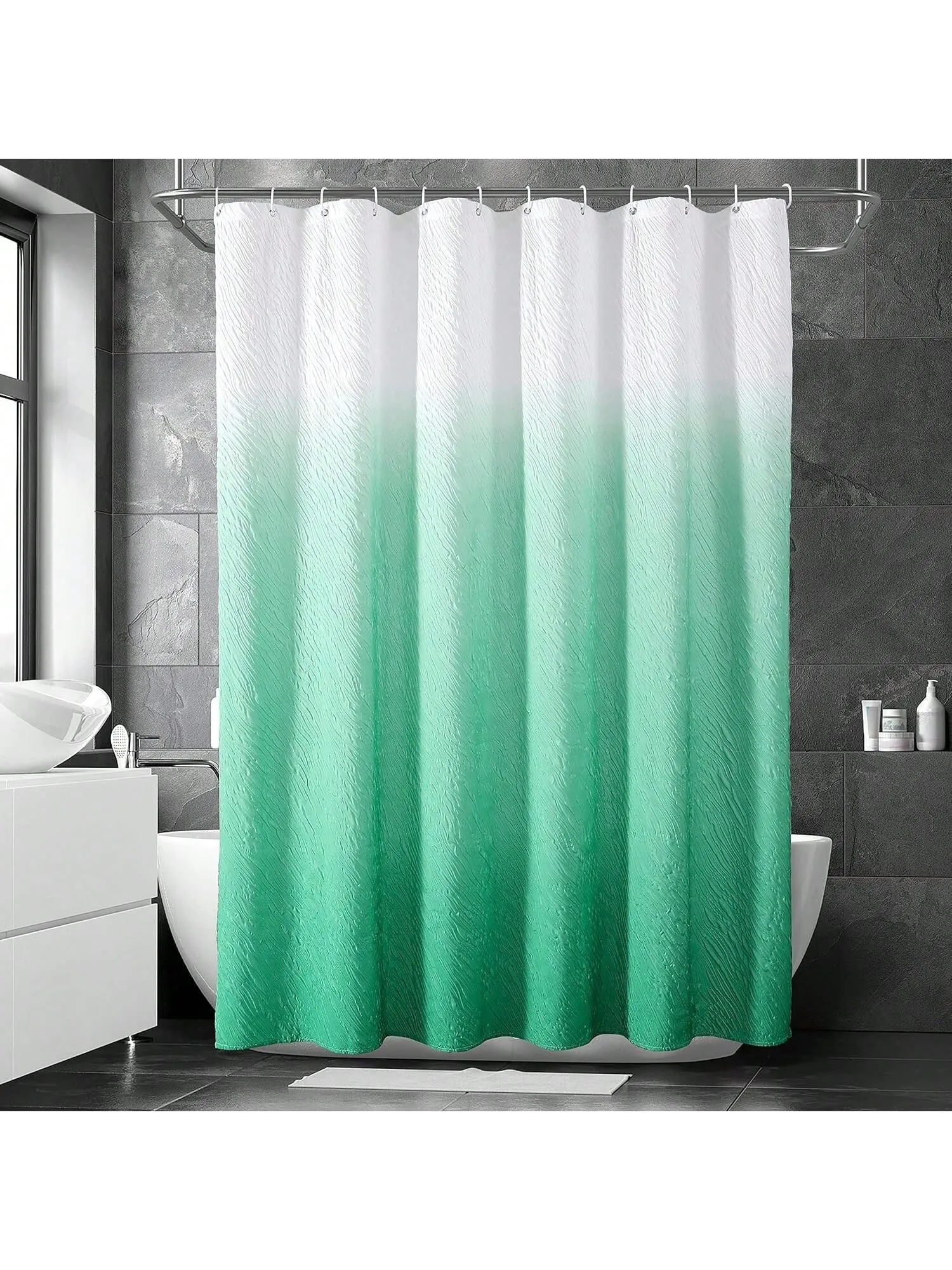 3D Embossed Gradient Fabric Shower Curtain - Waterproof Bathroom Accessories for Home Décor