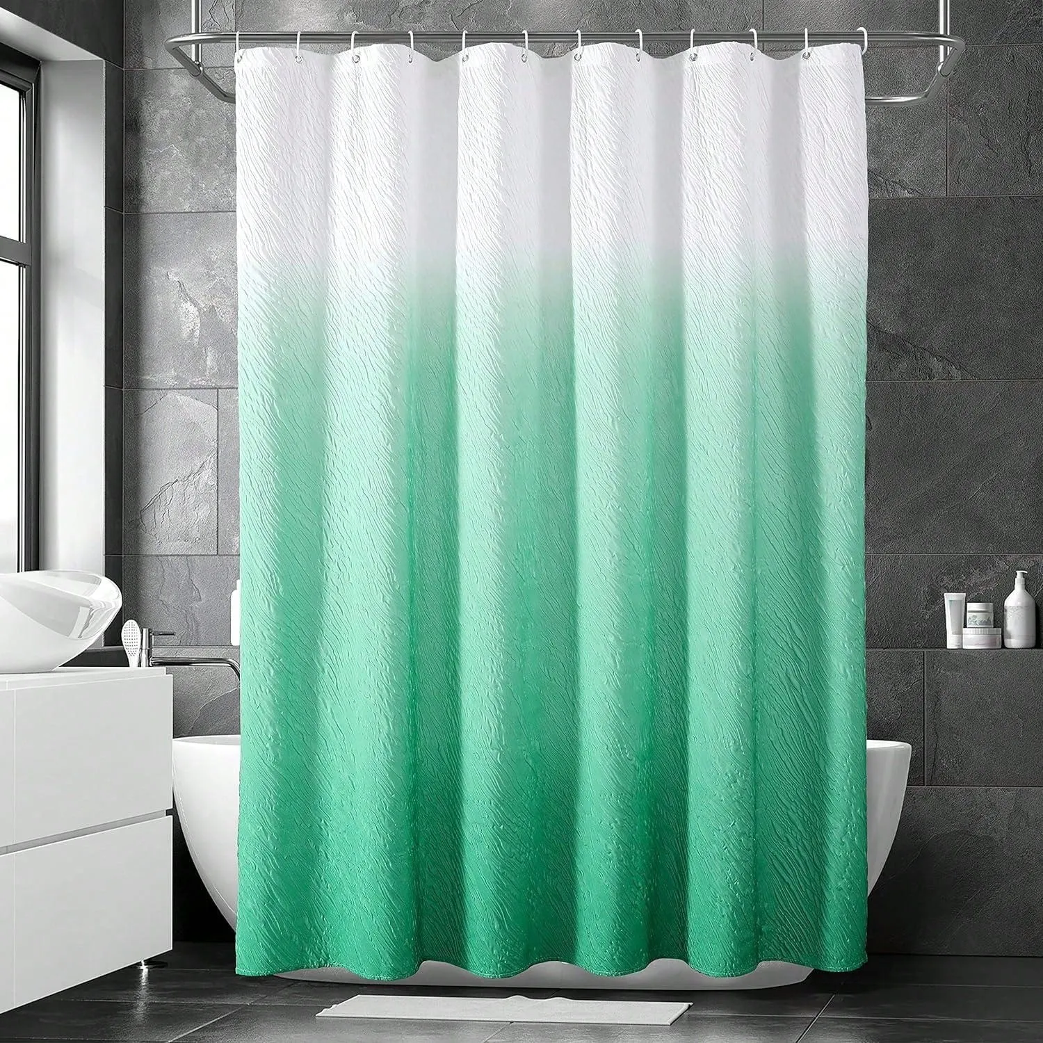 3D Embossed Gradient Fabric Shower Curtain - Waterproof Bathroom Accessories for Home Décor