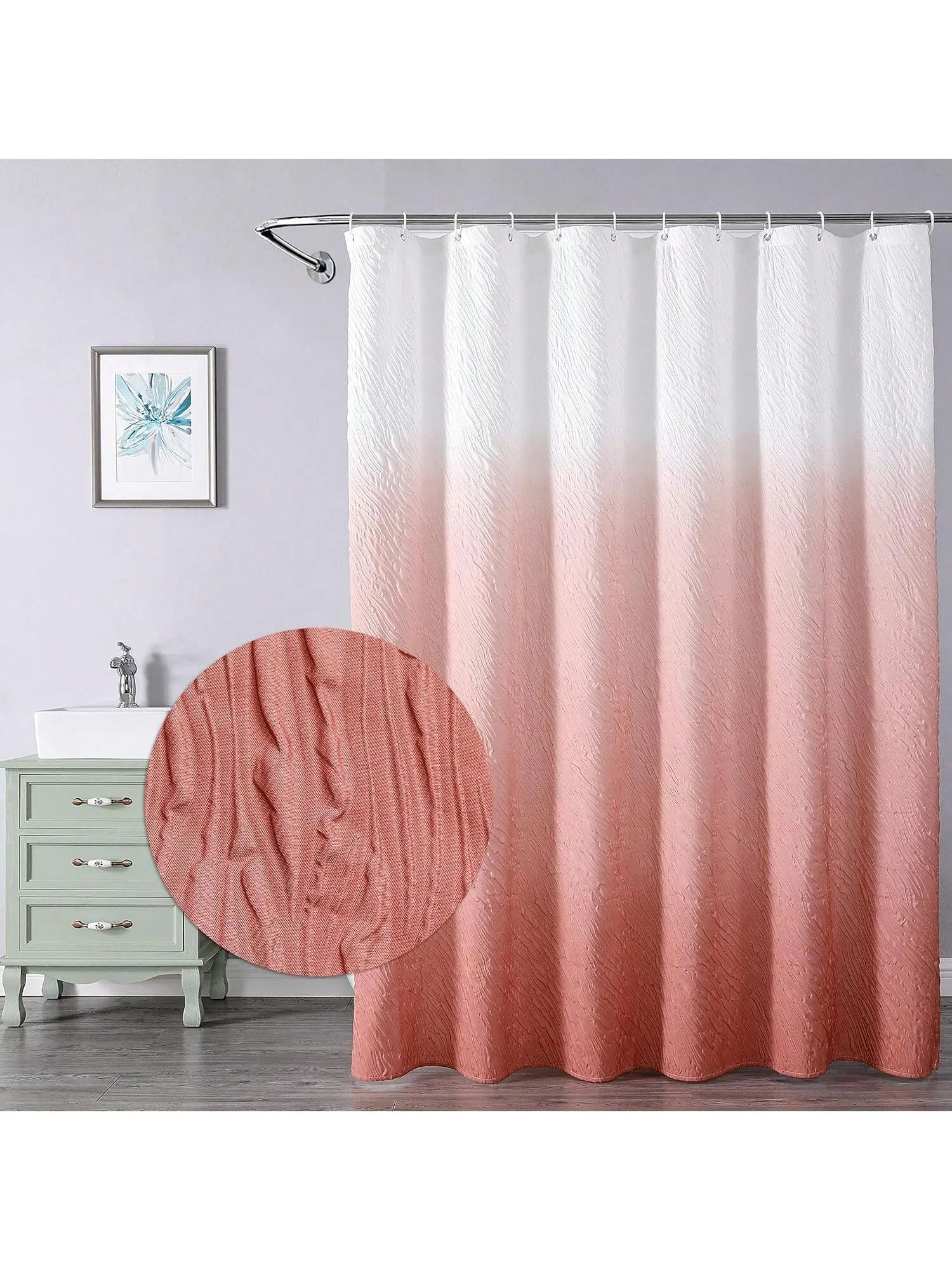 3D Embossed Gradient Fabric Shower Curtain - Waterproof Bathroom Accessories for Home Décor