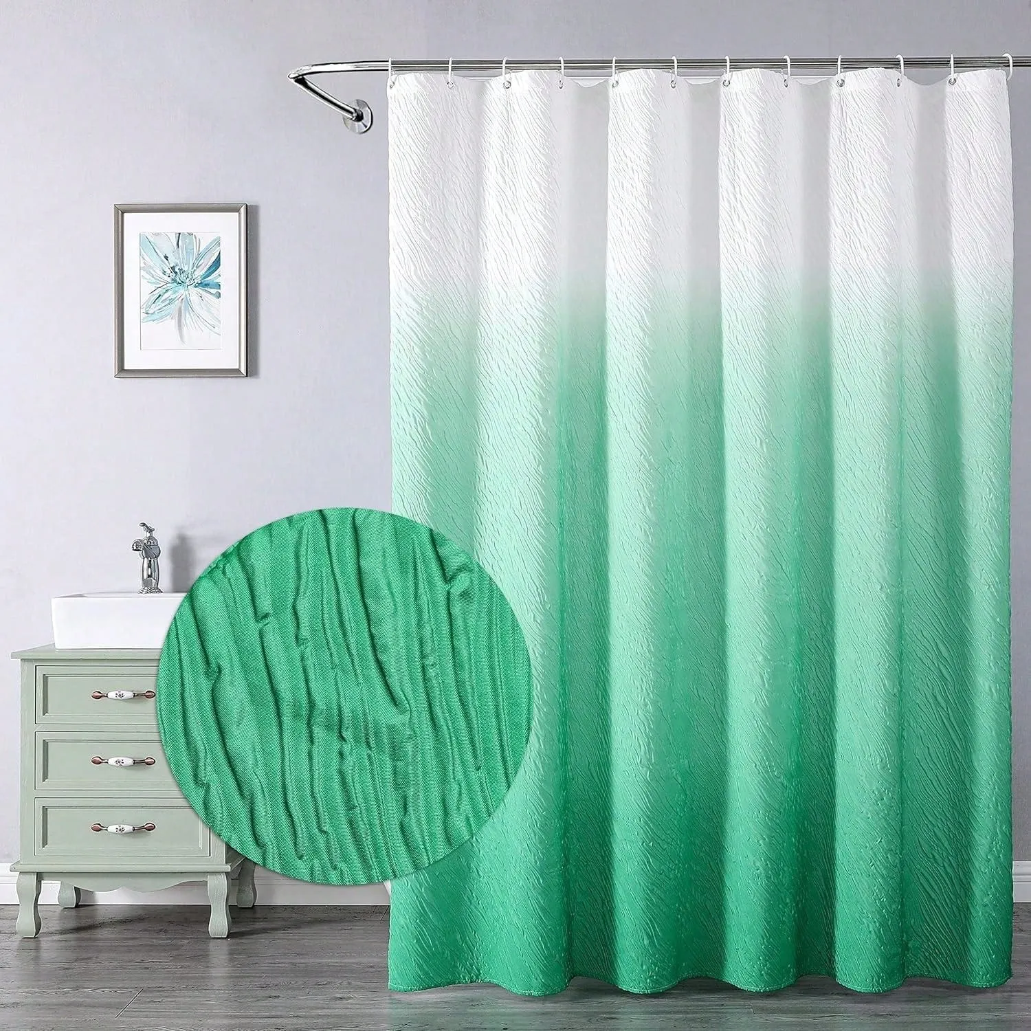 3D Embossed Gradient Fabric Shower Curtain - Waterproof Bathroom Accessories for Home Décor