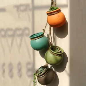 4 Piece Ceramic Wall Mount Planter Pot