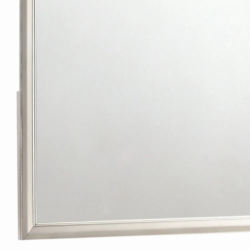 46 Inch Classic Wood Mirror, Beveled Edge, Landscape, Metallic Silver By Casagear Home