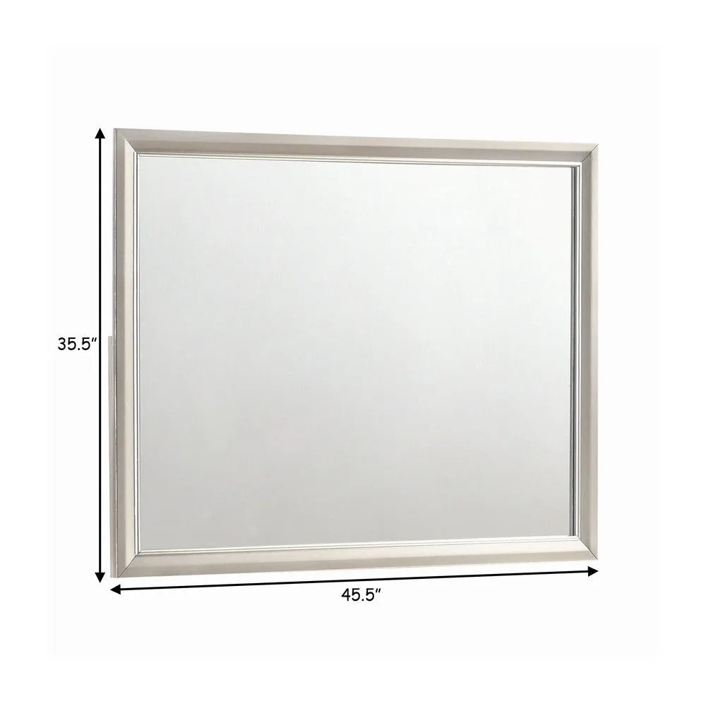 46 Inch Classic Wood Mirror, Beveled Edge, Landscape, Metallic Silver By Casagear Home