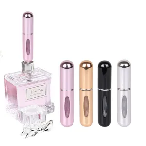 5ml Perfume Atomizer Portable Liquid Container For Cosmetics Mini Aluminum Spray Alcochol Empty Bottle Refillable For Traveling 4Pcs 5ml Mini Refillable Travel Portable Perfume Atomizer Pumpn Case