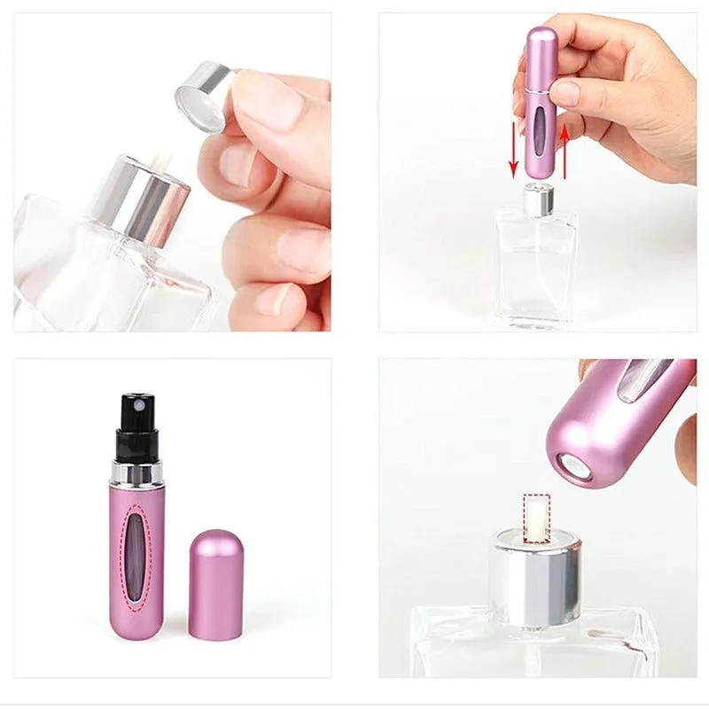 5ml Perfume Atomizer Portable Liquid Container For Cosmetics Mini Aluminum Spray Alcochol Empty Bottle Refillable For Traveling 4Pcs 5ml Mini Refillable Travel Portable Perfume Atomizer Pumpn Case