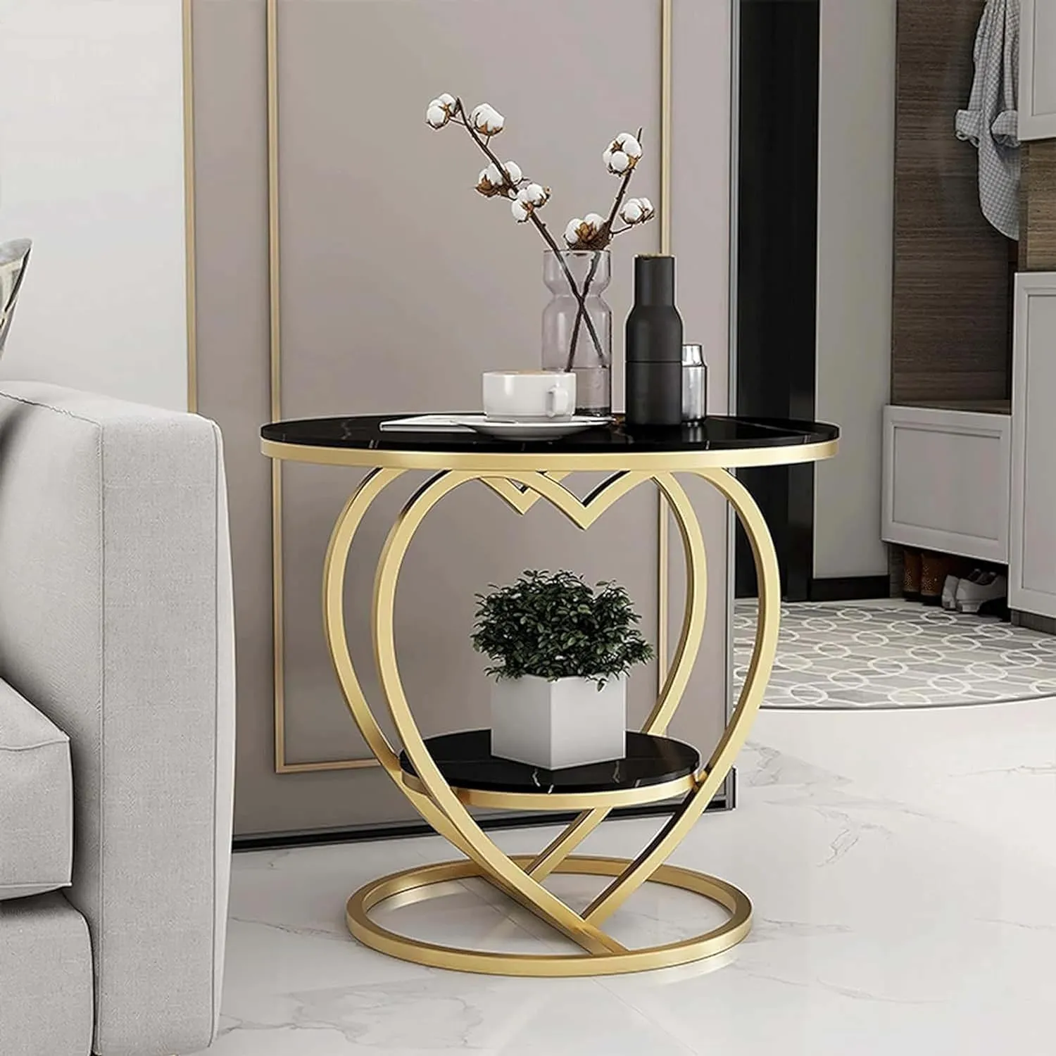 Abroshine Art Modern nightstand Ends, Love Ends Tables Tables for Coffee, Little Side Tables Corner Table, Round Table, Bedside Table, Sofa in The Living Room-Black Gold