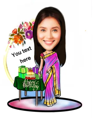 Adesh Anusaar™ Caricature Personalized Gifts for Teacher in Saree Wooden (9 x 6.5) AD113