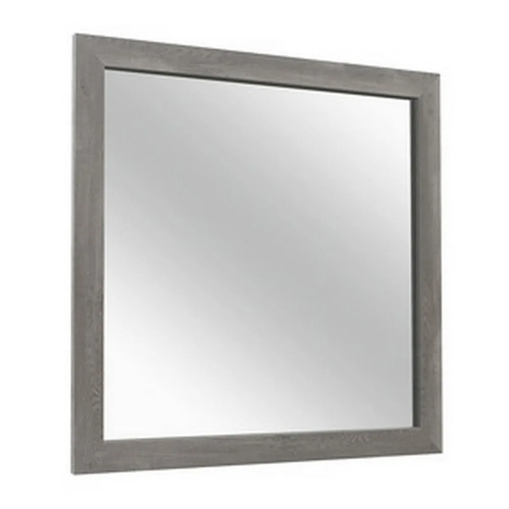 Adia 40 Inch Modern Accent Mirror, Sleek Textured Frame, Rustic Gray Veneer By Casagear Home