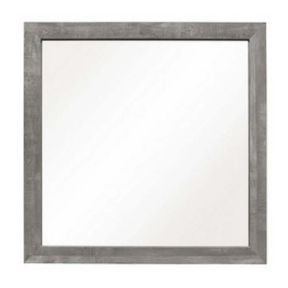 Adia 40 Inch Modern Accent Mirror, Sleek Textured Frame, Rustic Gray Veneer By Casagear Home