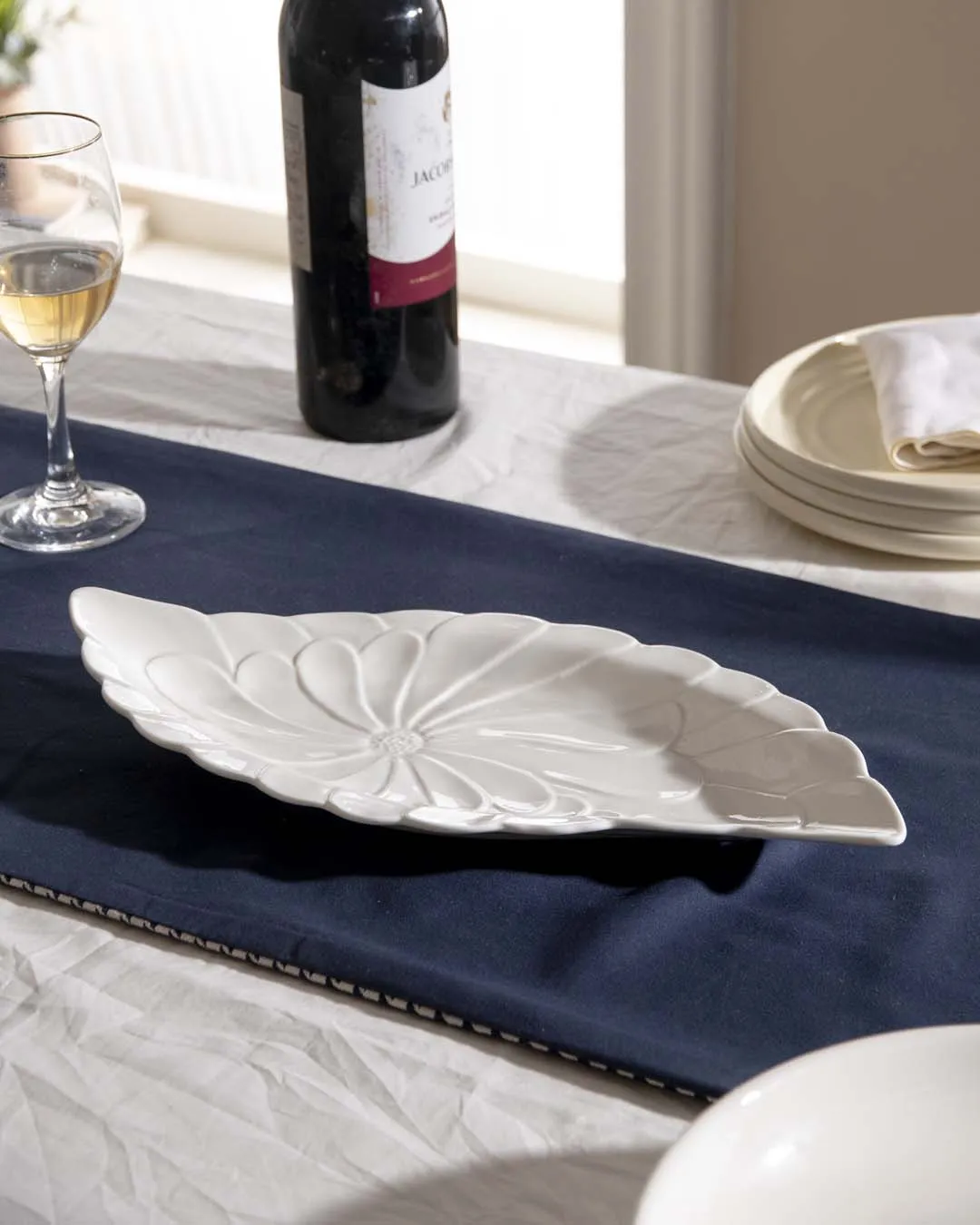 All White Embossed Serving Platter