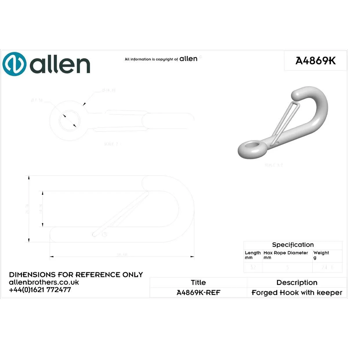 Allen Forged Stainless Steel Twisted Hook With Keeper