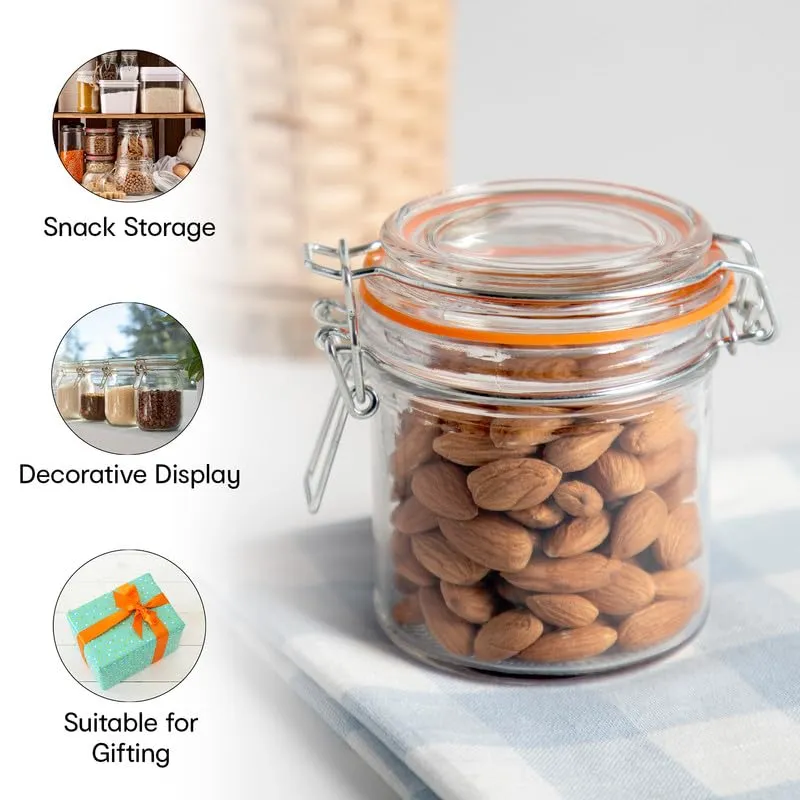 Anko 260ml Clip Lid Glass Jar|Ideal For Dry Foods, Pastas Or Biscuits| Perfect Storage Solution| Rounded Glass Jar With Wide Mouth Lid With Clip Fasteners|Bpa Free| 9.9cm H X 8.3cm Dia.|Set Of 4
