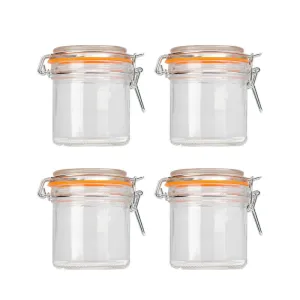 Anko 260ml Clip Lid Glass Jar|Ideal For Dry Foods, Pastas Or Biscuits| Perfect Storage Solution| Rounded Glass Jar With Wide Mouth Lid With Clip Fasteners|Bpa Free| 9.9cm H X 8.3cm Dia.|Set Of 4
