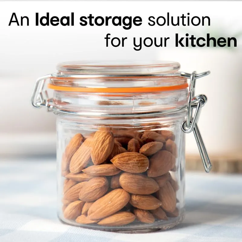 Anko 260ml Clip Lid Glass Jar|Ideal For Dry Foods, Pastas Or Biscuits| Perfect Storage Solution| Rounded Glass Jar With Wide Mouth Lid With Clip Fasteners|Bpa Free| 9.9cm H X 8.3cm Dia.|Set Of 4