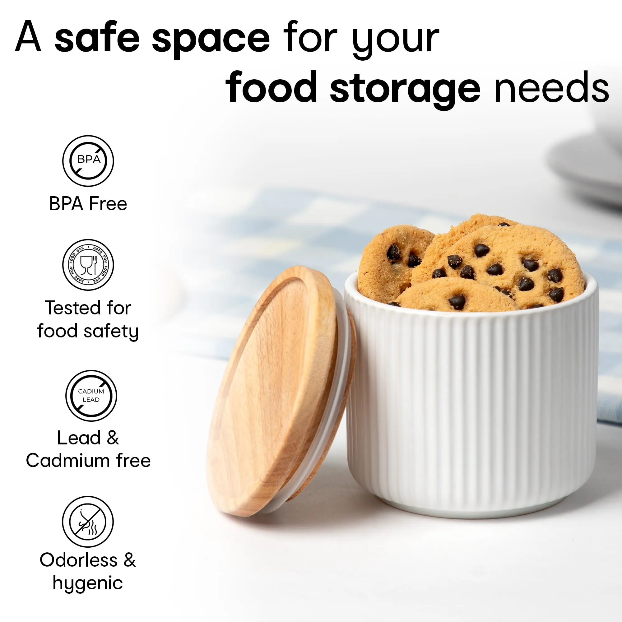 Anko 400ml Stoneware Ceramic Jars for Kitchen Storage | Container Set for Kitchen with Rubberwood Lid & Silicone Ring | Kitchen Container for Snacks, Tea, Sugar | Black | Set of 3