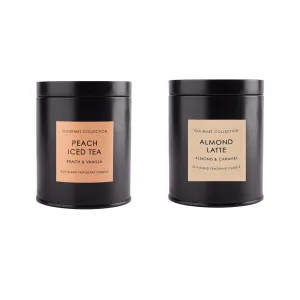 Anko Scented Gourmet Candle with Metal lid | Home Fragrance | Scented Candles for Home Décor | Soy & Paraffin Wax Blend Scented Candle in Steel Container | Almond Latte and Peach Vanilla | Pack of 2