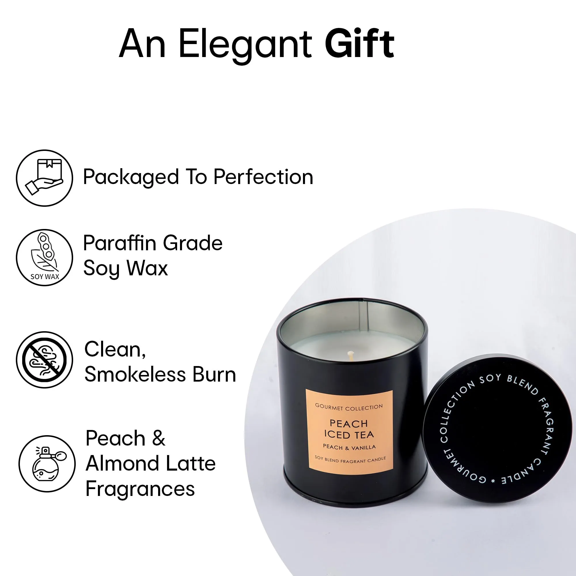 Anko Scented Gourmet Candle with Metal lid | Home Fragrance | Scented Candles for Home Décor | Soy & Paraffin Wax Blend Scented Candle in Steel Container | Almond Latte and Peach Vanilla | Pack of 2