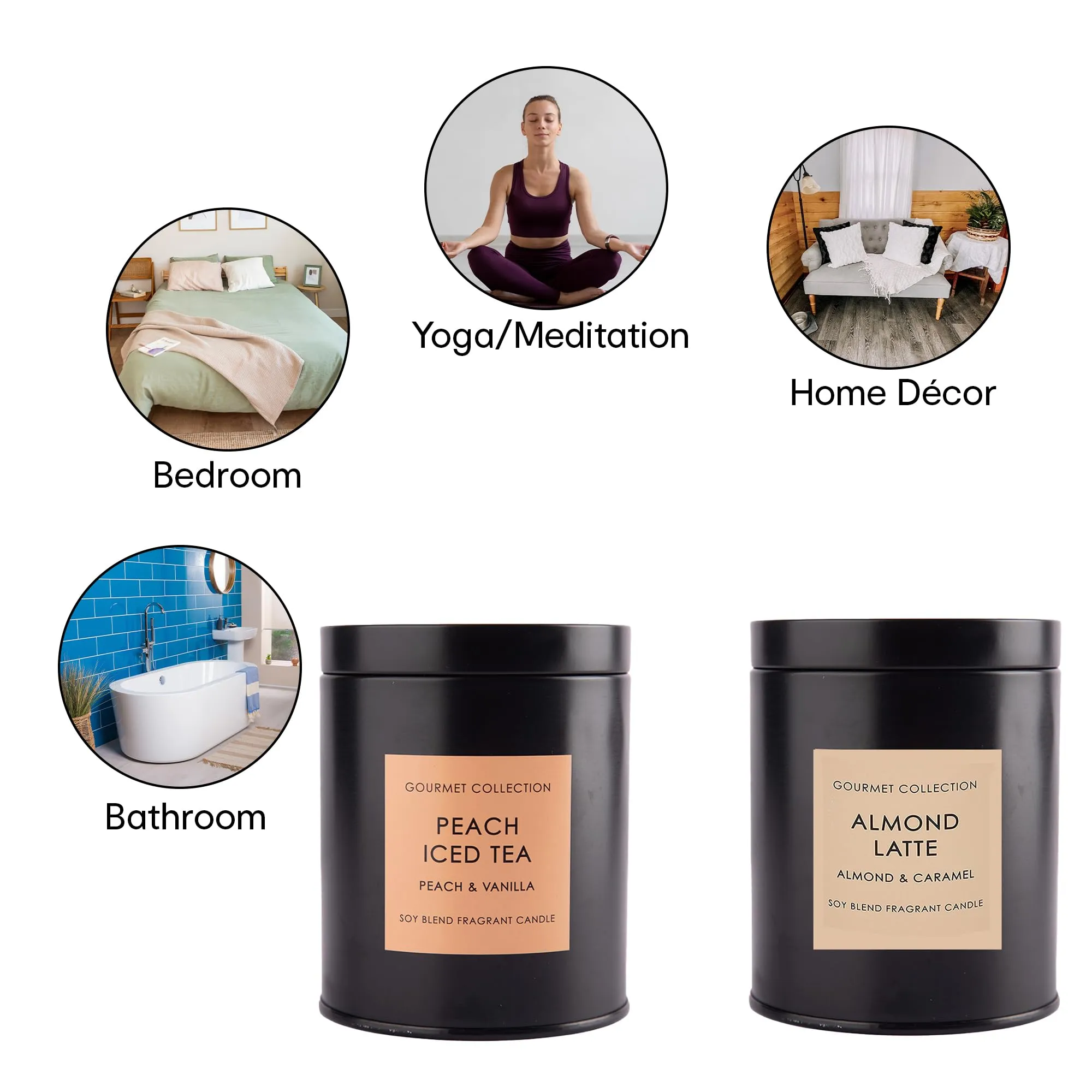 Anko Scented Gourmet Candle with Metal lid | Home Fragrance | Scented Candles for Home Décor | Soy & Paraffin Wax Blend Scented Candle in Steel Container | Almond Latte and Peach Vanilla | Pack of 2