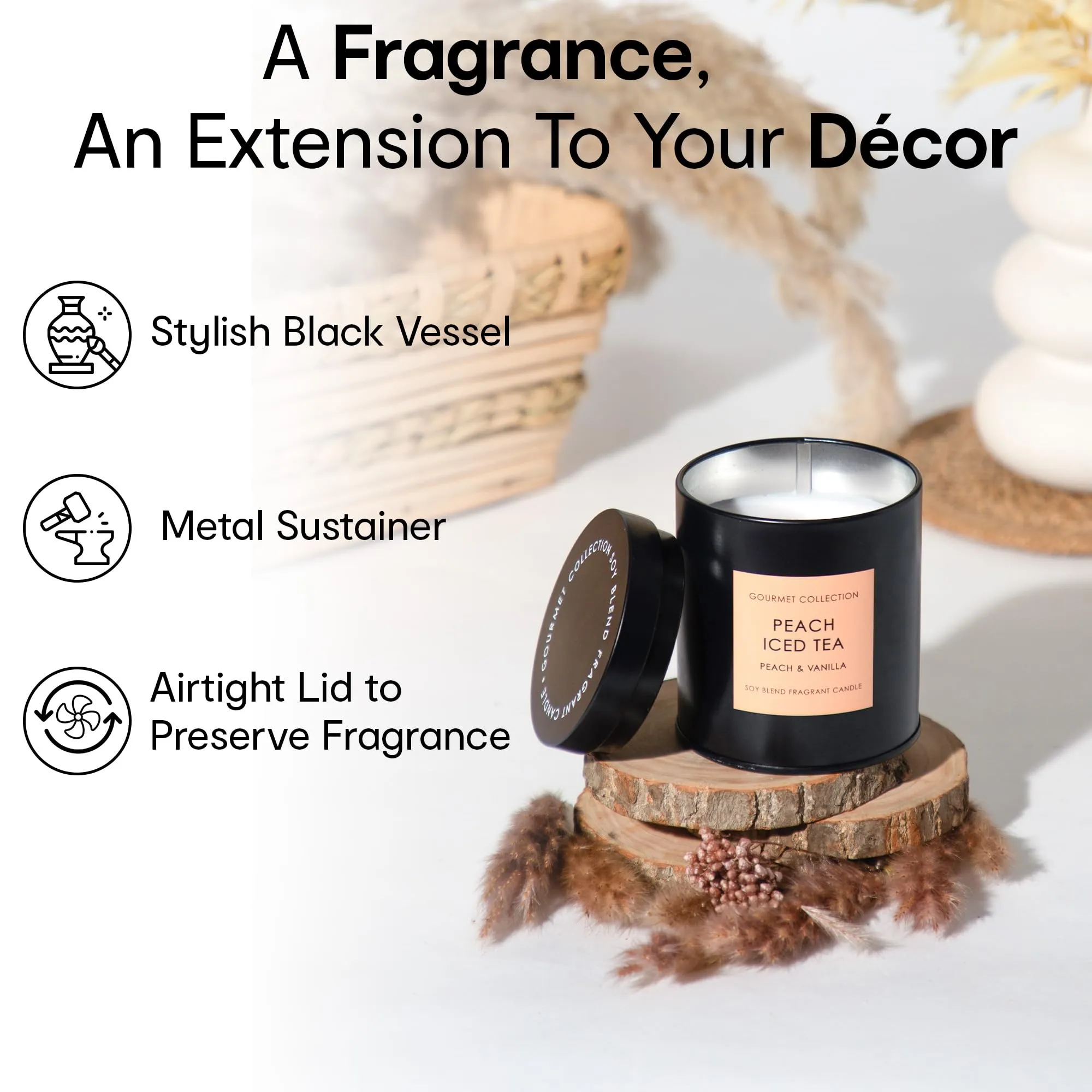 Anko Scented Gourmet Candle with Metal lid | Home Fragrance | Scented Candles for Home Décor | Soy & Paraffin Wax Blend Scented Candle in Steel Container | Almond Latte and Peach Vanilla | Pack of 2