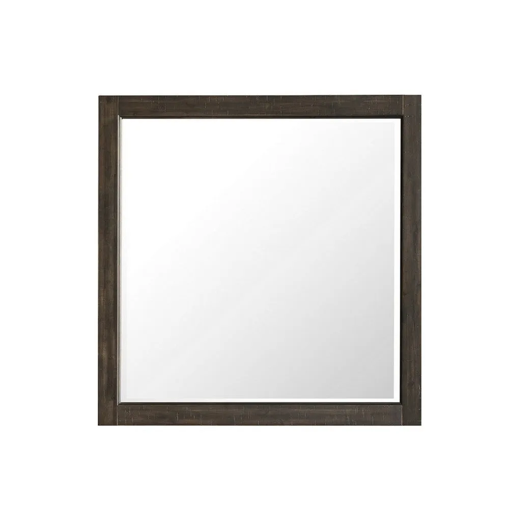Annu 43 x 43 Dresser Mirror, Transitional, Square Walnut Brown Wood Frame By Casagear Home
