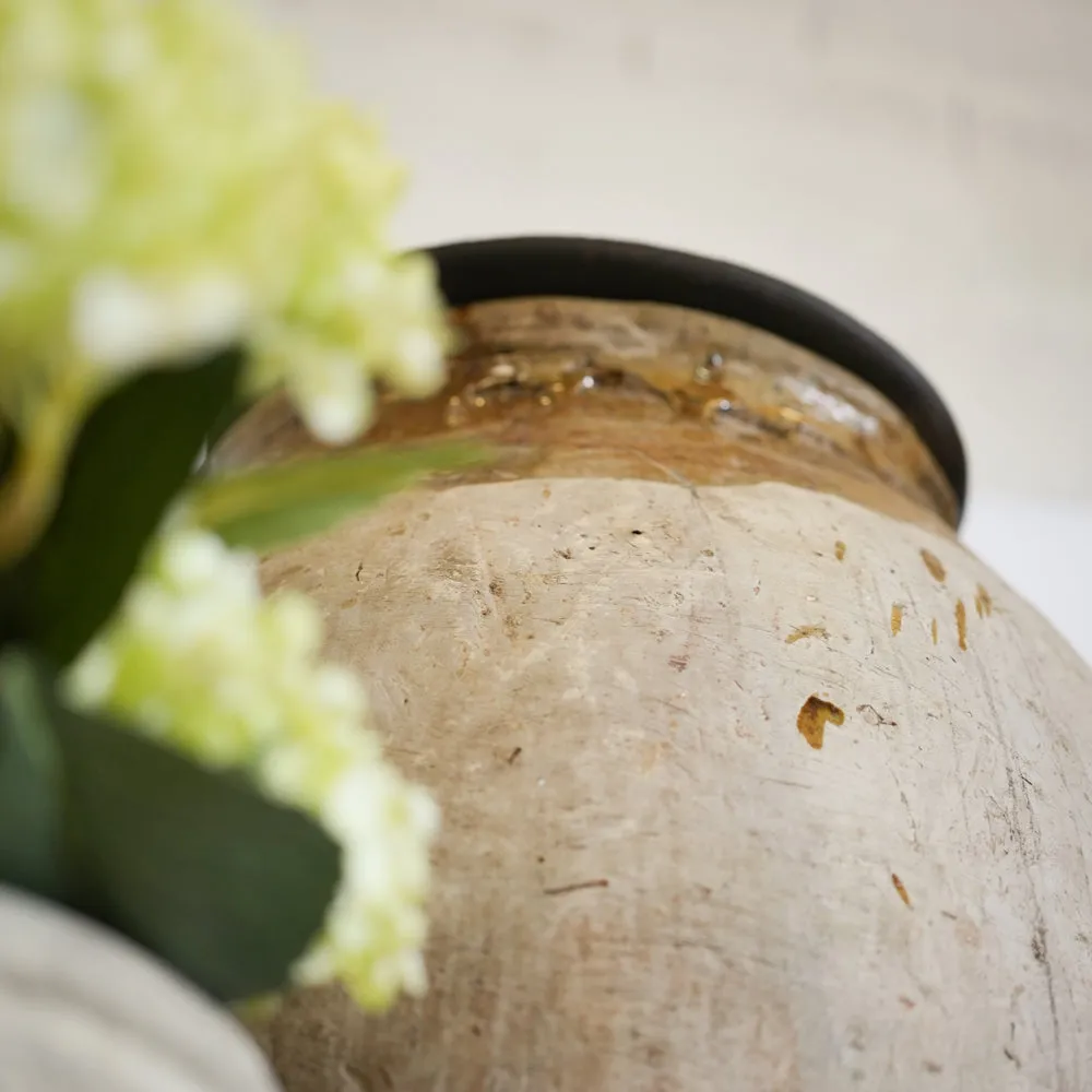 Antique Frejus Jar w/ Ochre Glaze, Maker's Stamps and Wooden Lid 39"