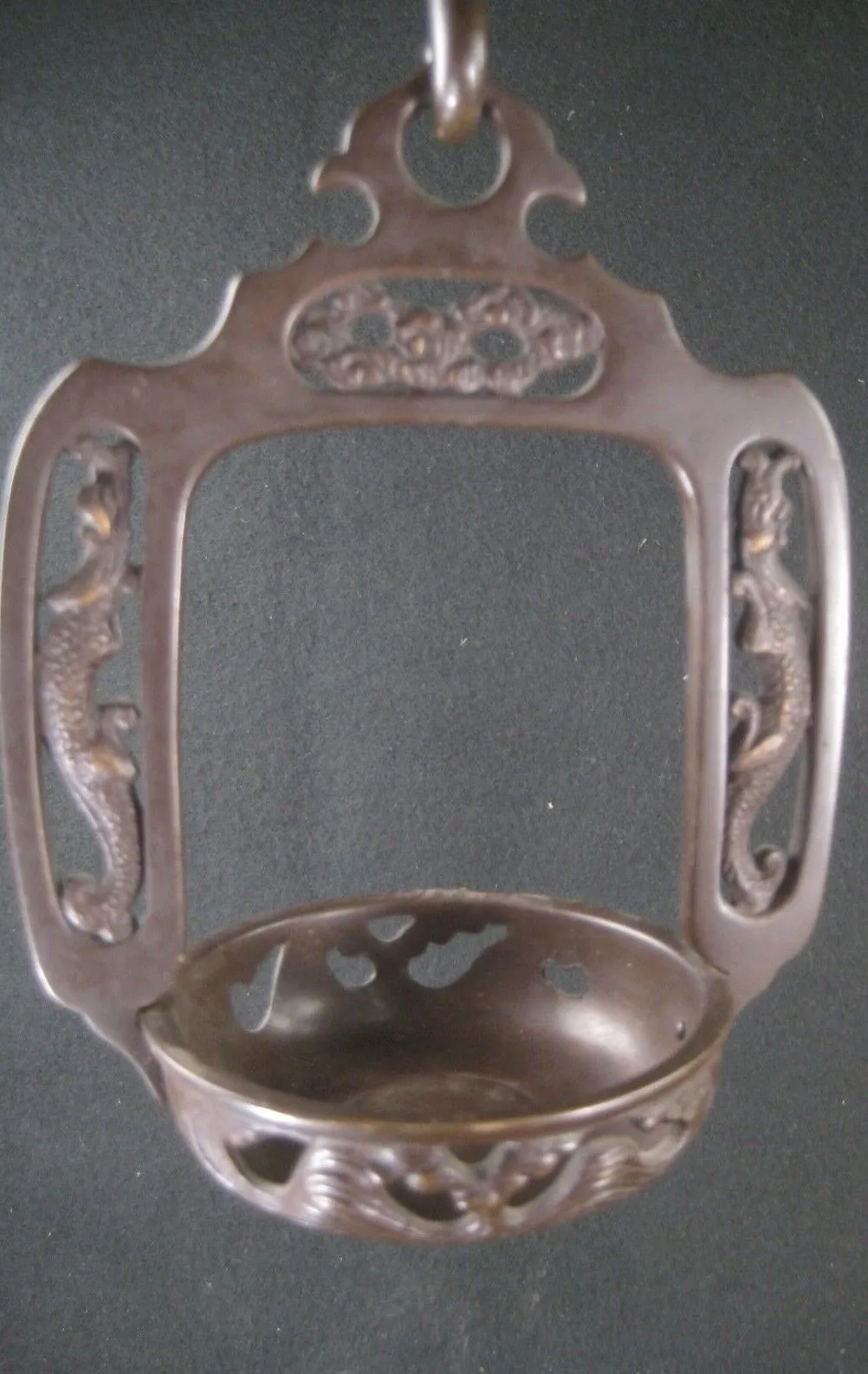 Antique Japanese C1900 Bronze Hanging Lanterns Rinto Buddhist Alter Signed