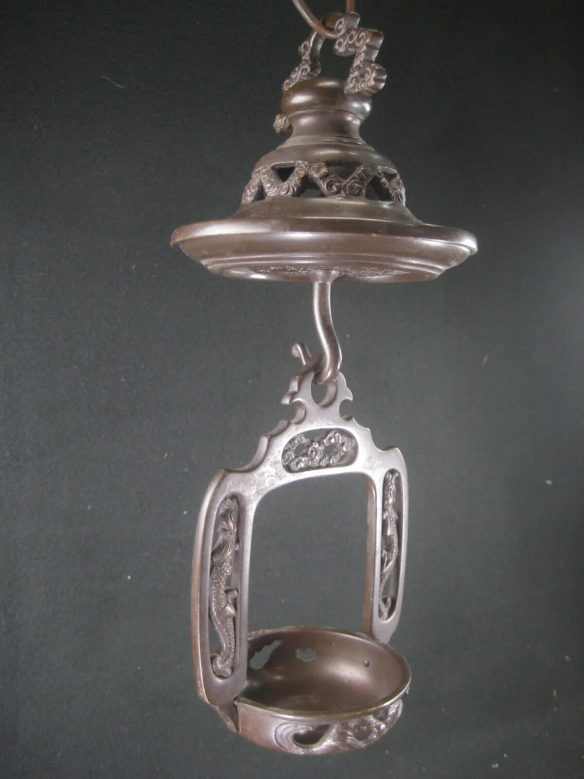 Antique Japanese C1900 Bronze Hanging Lanterns Rinto Buddhist Alter Signed