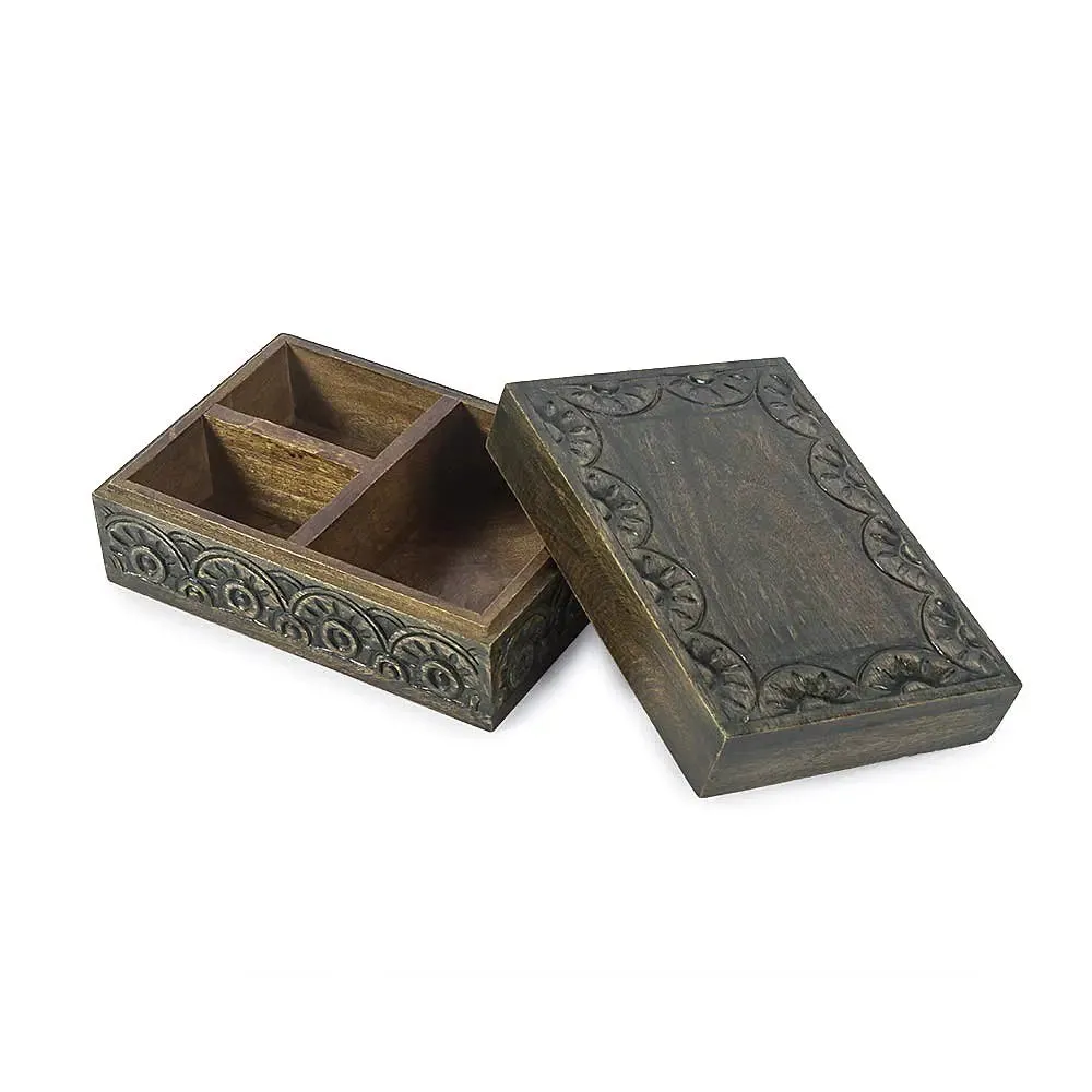 Antique Wooden Hand Carved Trinket Box