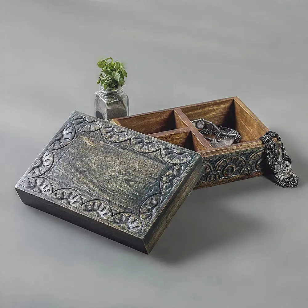 Antique Wooden Hand Carved Trinket Box