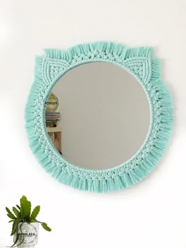 ARSHLAZA Macrame Fringe Round Wall Mirror Hanging Bohemian Handmade Boho Cotton Thread Art for Apartment Living Bedroom Room Wall Hanging Mirror Home Decor Items. [MFIROZI01]