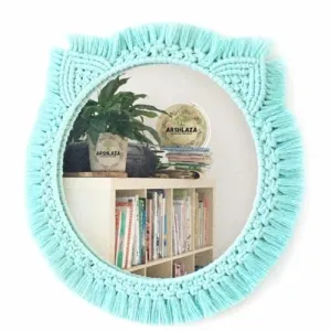 ARSHLAZA Macrame Fringe Round Wall Mirror Hanging Bohemian Handmade Boho Cotton Thread Art for Apartment Living Bedroom Room Wall Hanging Mirror Home Decor Items. [MFIROZI01]